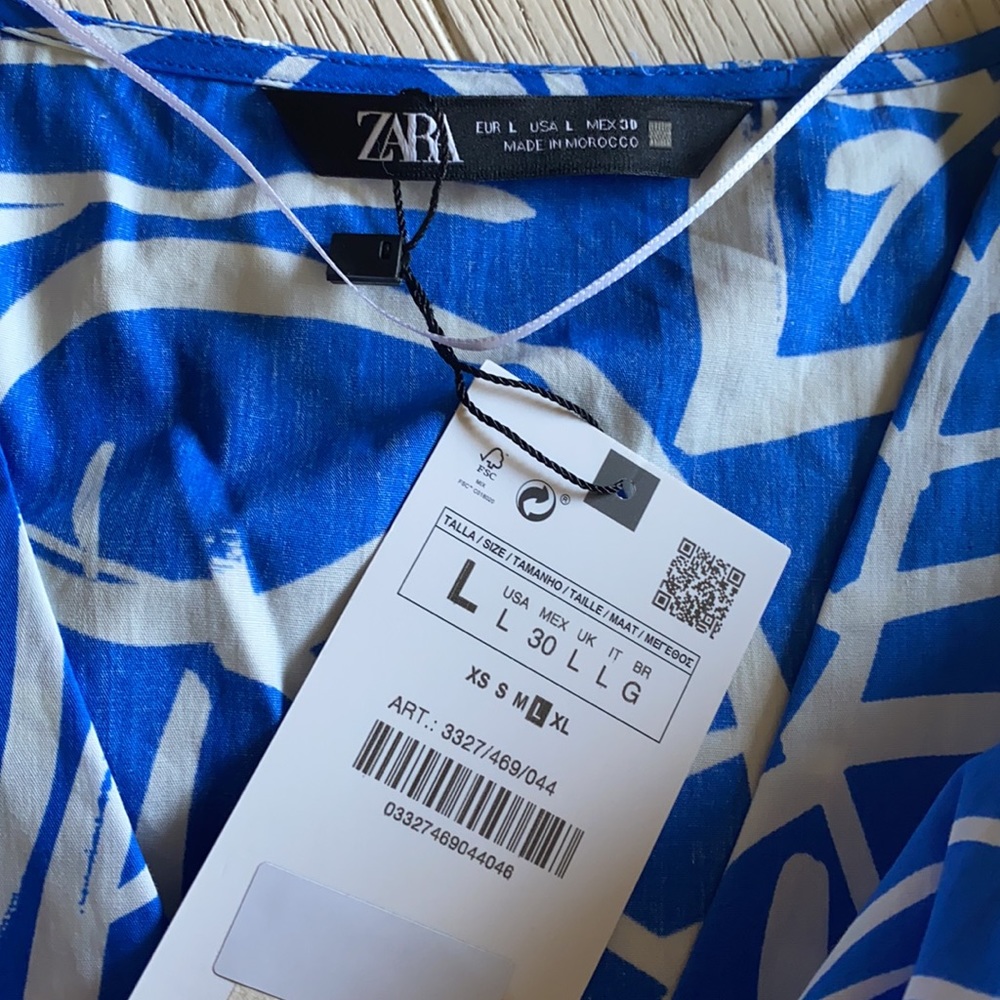 Zara blue cotton printed pleated mini dress - Picture 8 of 11